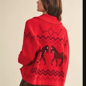 & Merci Red  Horse Pattern Sweater